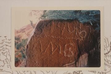 Jame rock in Minnie Maud Creek, right bank.  Mouth of Dry Canyon