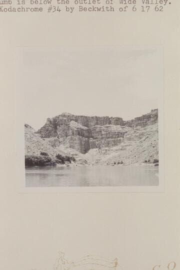 Down river from Mile 206.  The thumb is below the outlet of Wide Valley.  An upstream view is in Kodachrome #34 by Beckwith of 6 17 62