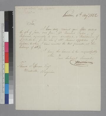 Samuel Williams, London, letter to Thomas Jefferson, Monticello