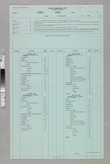 Valet service list